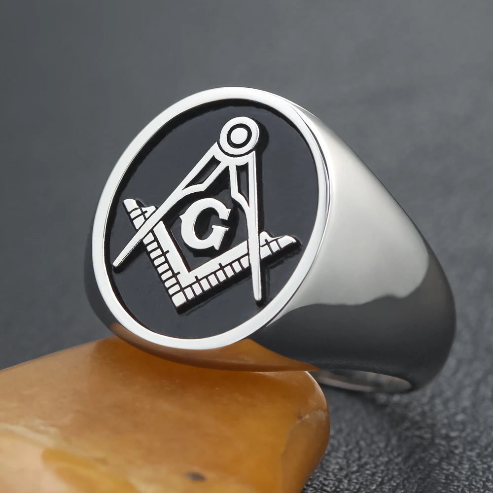 Secret Master Mason Compass Freemason Masonic Signet Soild Real Sterling Silver Ring