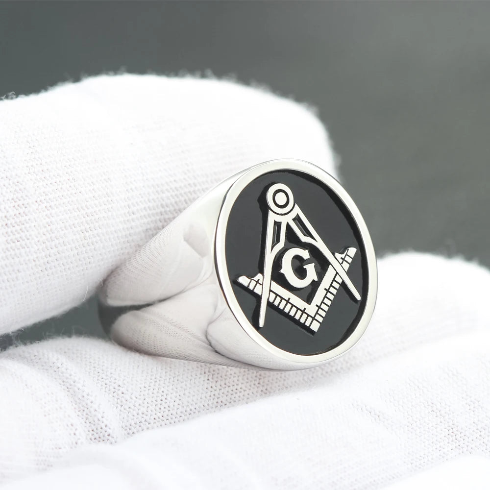 Secret Master Mason Compass Freemason Masonic Signet Soild Real Sterling Silver Ring