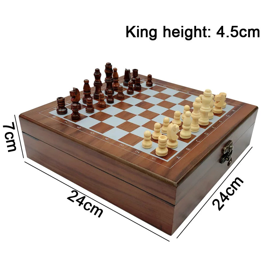 Wooden Chess Set Mobile Chess Game Dice Poker Dominoes 4 in 1