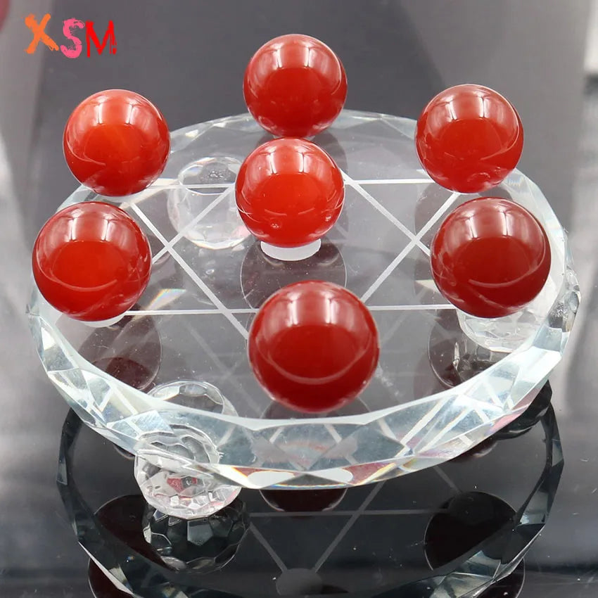 XSM Natural White Crystal Seat Stand Plate Base Sphere Balls Seven Star Array Feng Shui Element Reiki 7 Chakra Energy Meditation