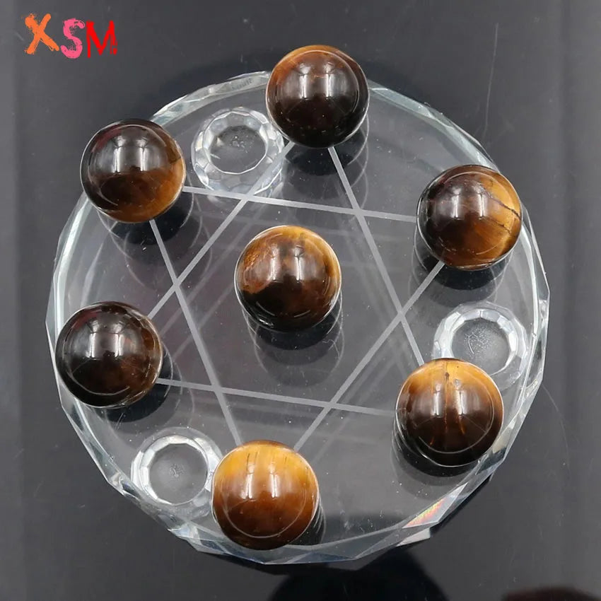 XSM Natural White Crystal Seat Stand Plate Base Sphere Balls Seven Star Array Feng Shui Element Reiki 7 Chakra Energy Meditation