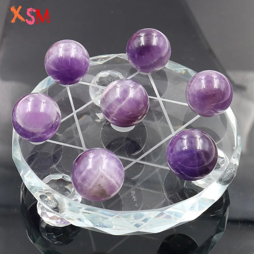 XSM Natural White Crystal Seat Stand Plate Base Sphere Balls Seven Star Array Feng Shui Element Reiki 7 Chakra Energy Meditation