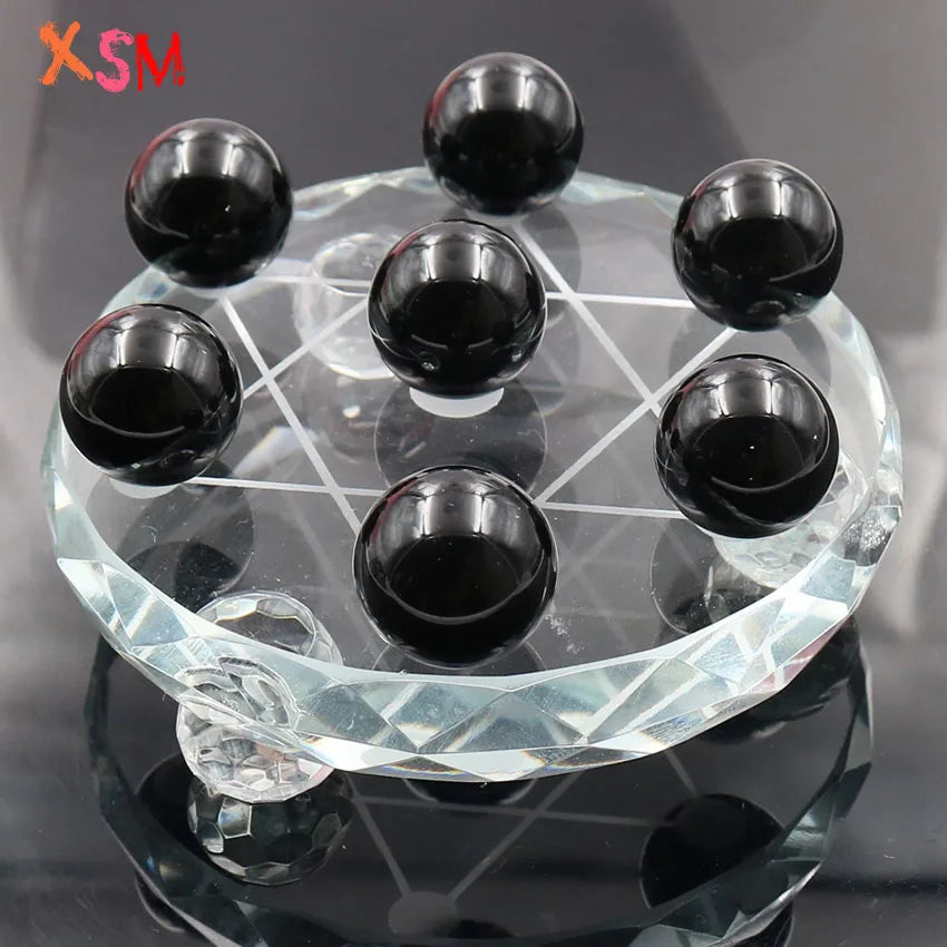 XSM Natural White Crystal Seat Stand Plate Base Sphere Balls Seven Star Array Feng Shui Element Reiki 7 Chakra Energy Meditation