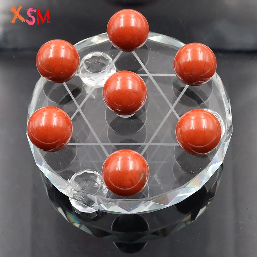 XSM Natural White Crystal Seat Stand Plate Base Sphere Balls Seven Star Array Feng Shui Element Reiki 7 Chakra Energy Meditation