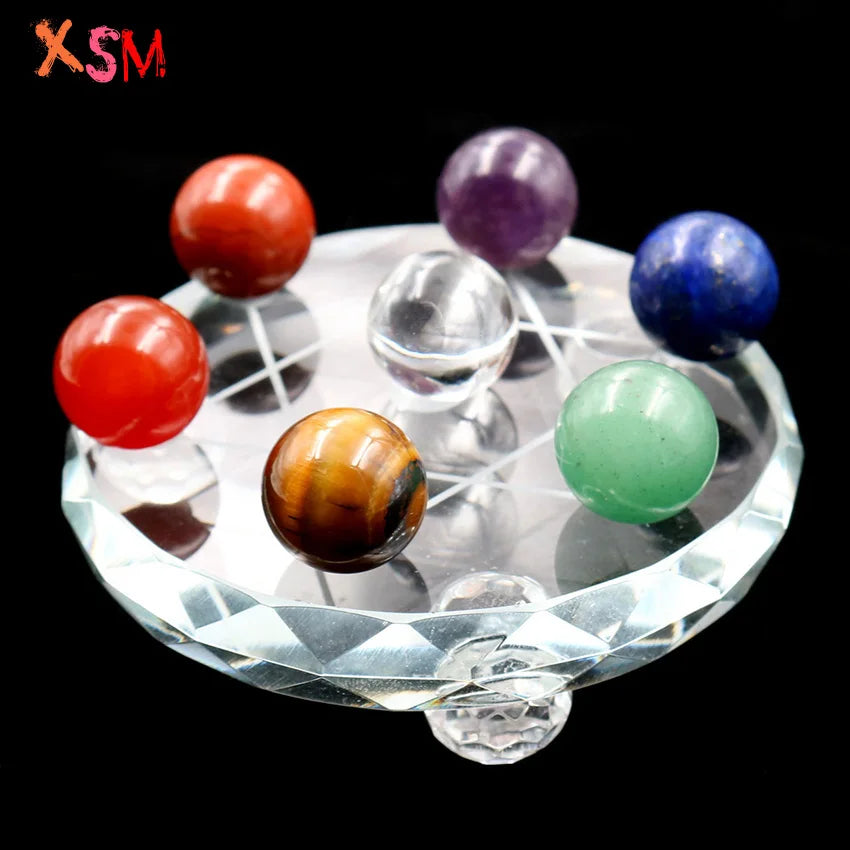 XSM Natural White Crystal Seat Stand Plate Base Sphere Balls Seven Star Array Feng Shui Element Reiki 7 Chakra Energy Meditation