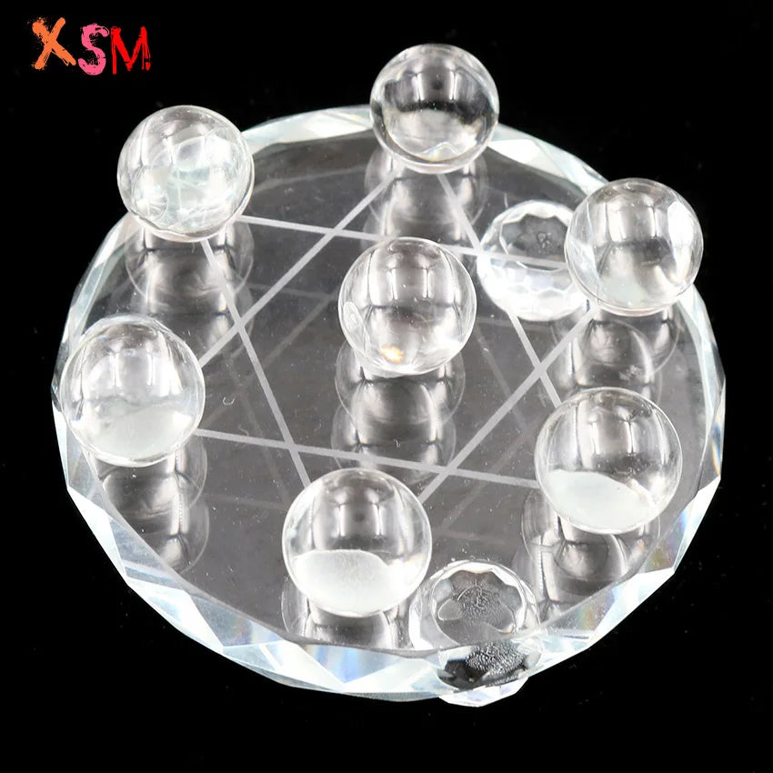 XSM Natural White Crystal Seat Stand Plate Base Sphere Balls Seven Star Array Feng Shui Element Reiki 7 Chakra Energy Meditation