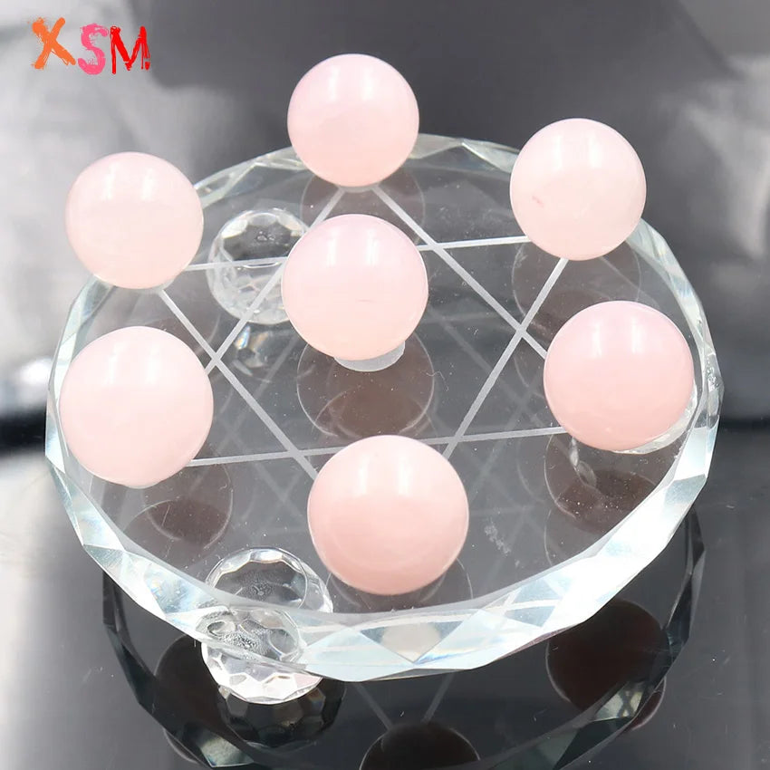 XSM Natural White Crystal Seat Stand Plate Base Sphere Balls Seven Star Array Feng Shui Element Reiki 7 Chakra Energy Meditation