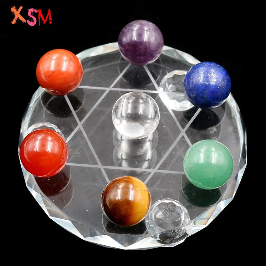 XSM Natural White Crystal Seat Stand Plate Base Sphere Balls Seven Star Array Feng Shui Element Reiki 7 Chakra Energy Meditation