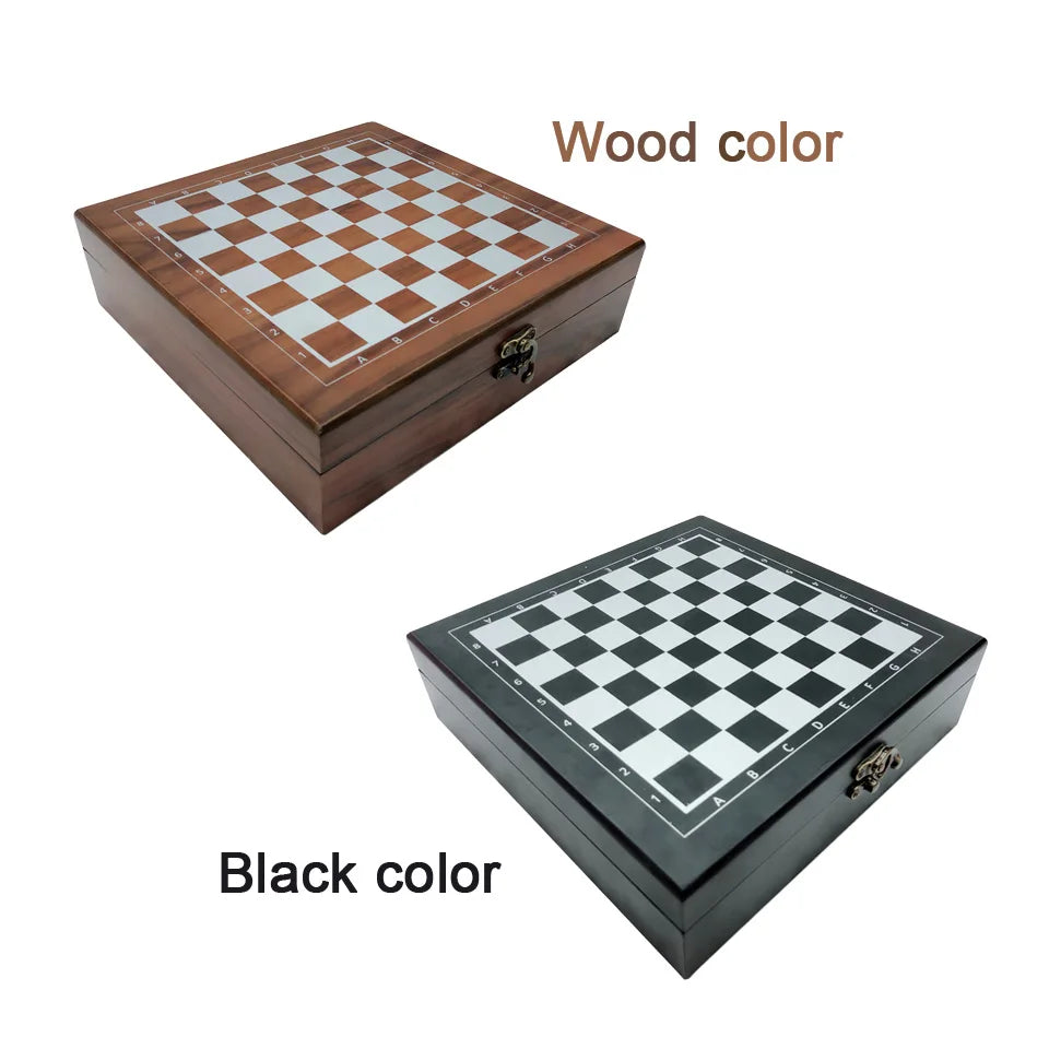 Wooden Chess Set Mobile Chess Game Dice Poker Dominoes 4 in 1