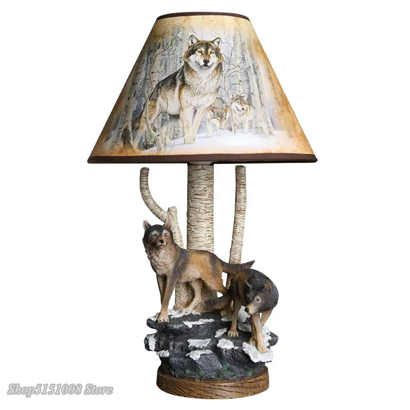 A lamp in the shape of a wolf