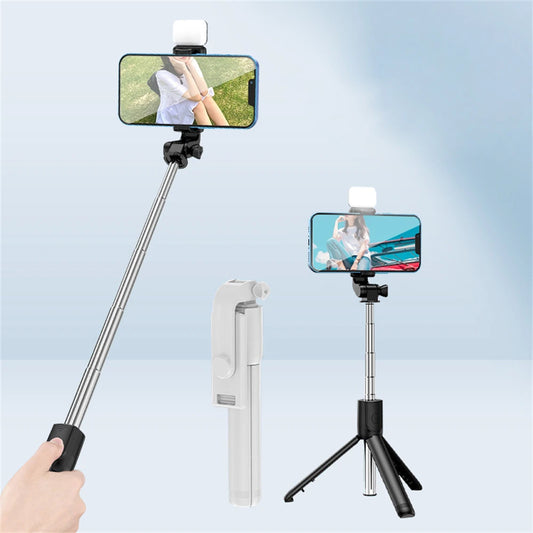 Foldable selfie stand with colorful LED lighting and 740 mm long mini tripod for live streaming and video on Tiktok and YouTube