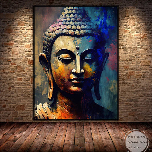 Retro Buddha Buddhist Peaceful Spiritual Zen Siddhartha Buddhism Art Poster Canvas Painting Wall Prints Picture Room Home Decor