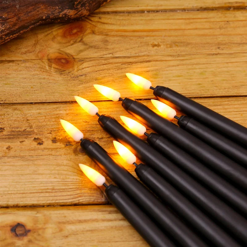 black/white led candles with flickering flame