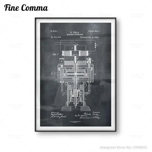 פוסטר בד פטנט – גנרטור חשמלי של ניקולה טסלה