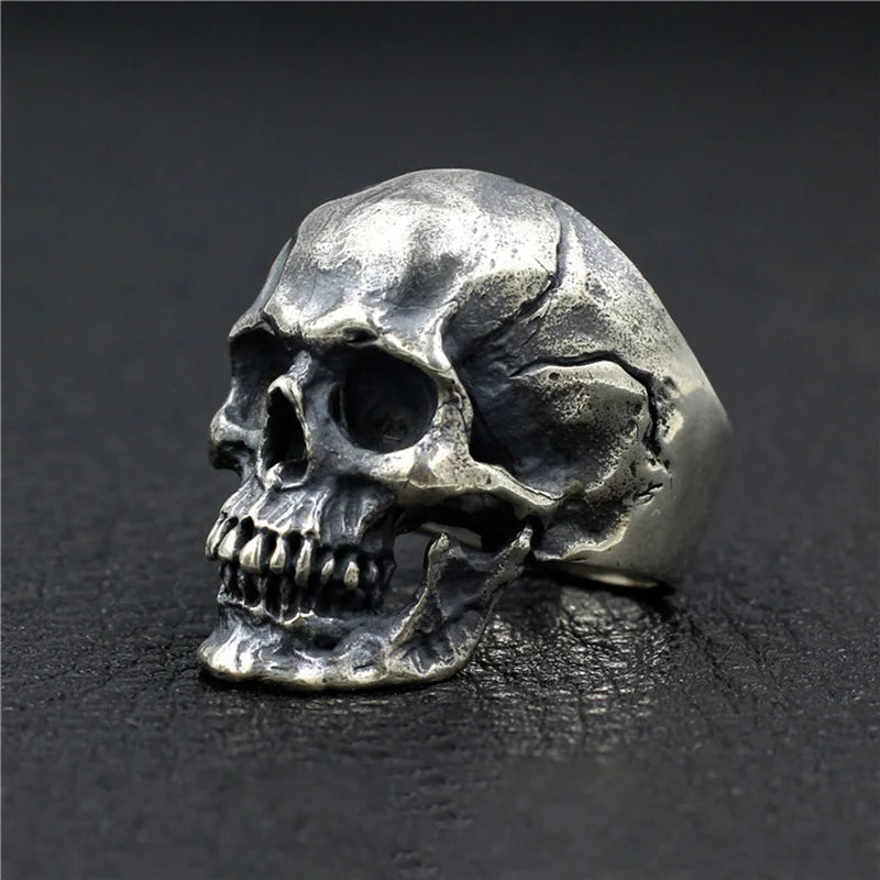 Heavy Punk Skull Rings For Men Real 925 Sterling Silver Jewelry Motorcycle Biker Rings Skeleton Finger Band