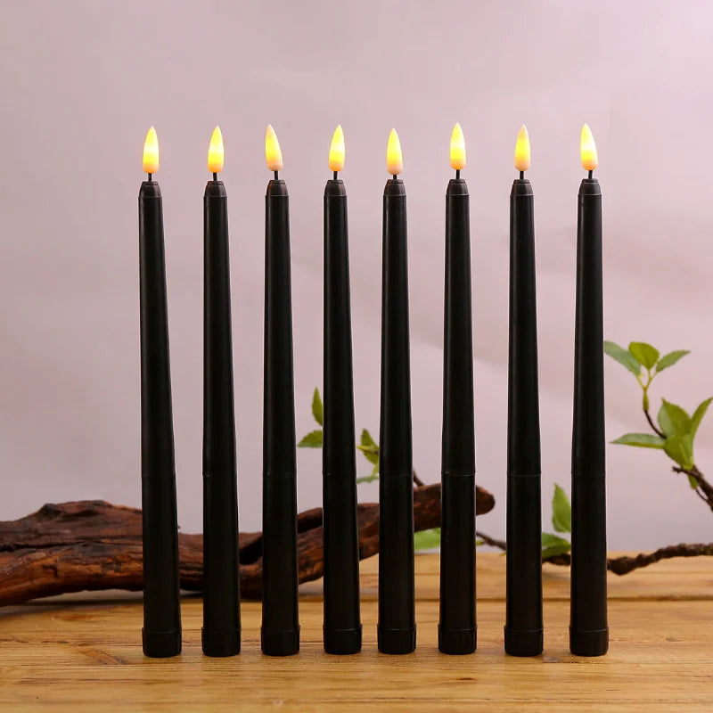 black/white led candles with flickering flame