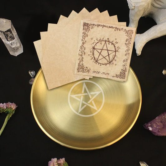 Altar Pentagram Plate Pagan Ritual Tray Crystal Decorative Jewelry Dish Metal Candle Holder Incense Burner Witchcraft Supplies