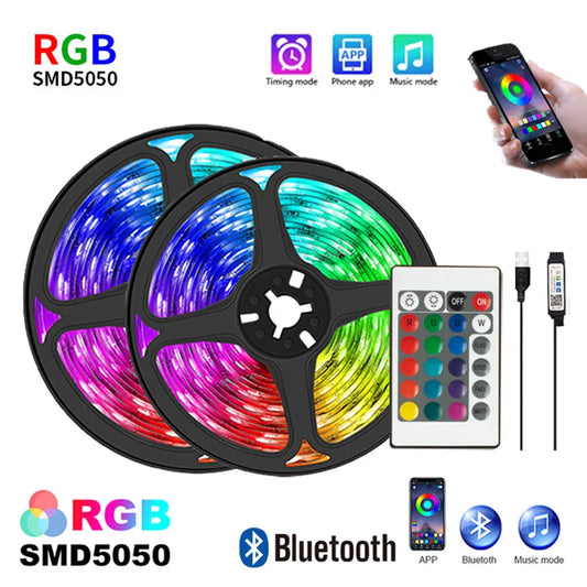 LED RGB lighting strips with app control for changing colors and mode control using a 24-key remote control for room decoration, Bluetooth TV type SMD5050 RGB 