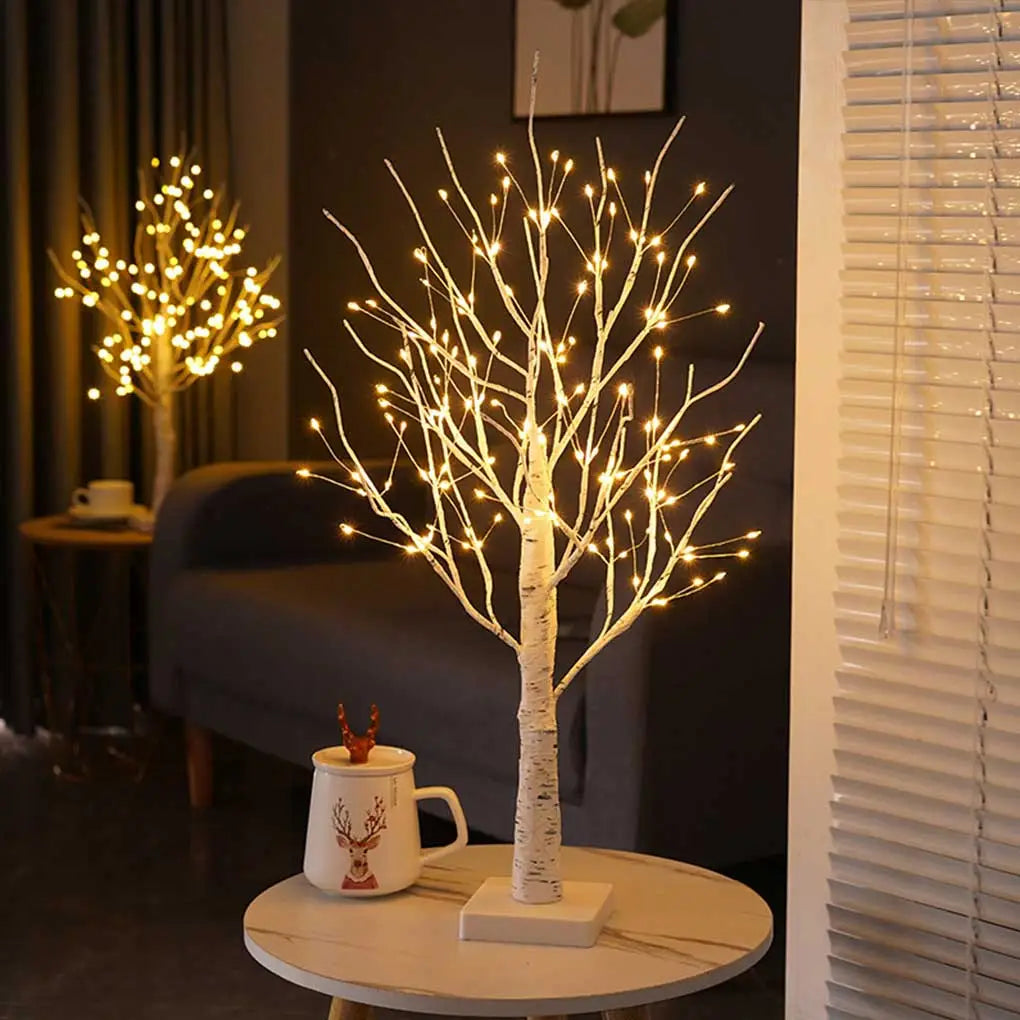 A room lamp in the shape of a miniature tree