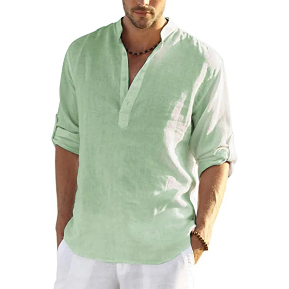 Casual men's shirt - cotton and linen, long sleeve