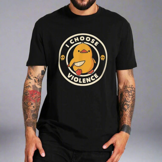 T-shirt "I Choose Violence" with a duck image - humor and street style 