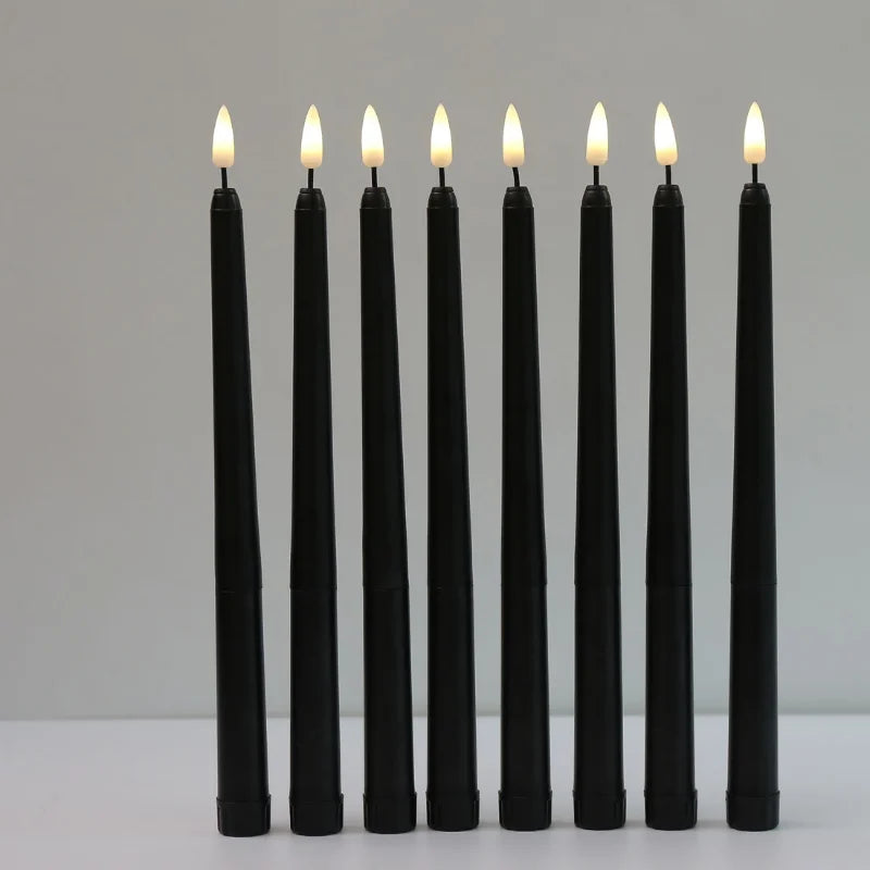 black/white led candles with flickering flame