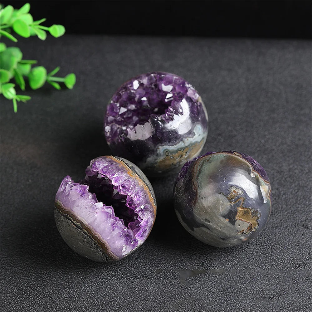 Natural Crystal Amethyst Geode Quartz Cluster Ball Specimen Reiki Energy Cave Feng Shui Divination Lucky Wealth Home Decoration