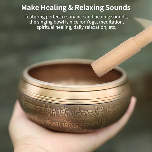 Tibetan Singing Bowl Handmade Buddha Tibet Struck Bowl Ritual Music Therapy Copper Chime Sound Bowl with Wooden Striker