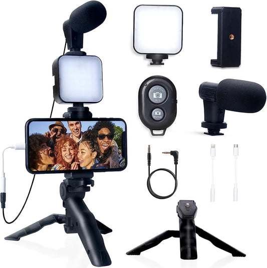 Smartphone Vlogging Kit for iPhone and Android with Tripod and Mini Microphone - Vlogging Starter Kit for TikTok, Live Streaming and YouTube Product Description: 