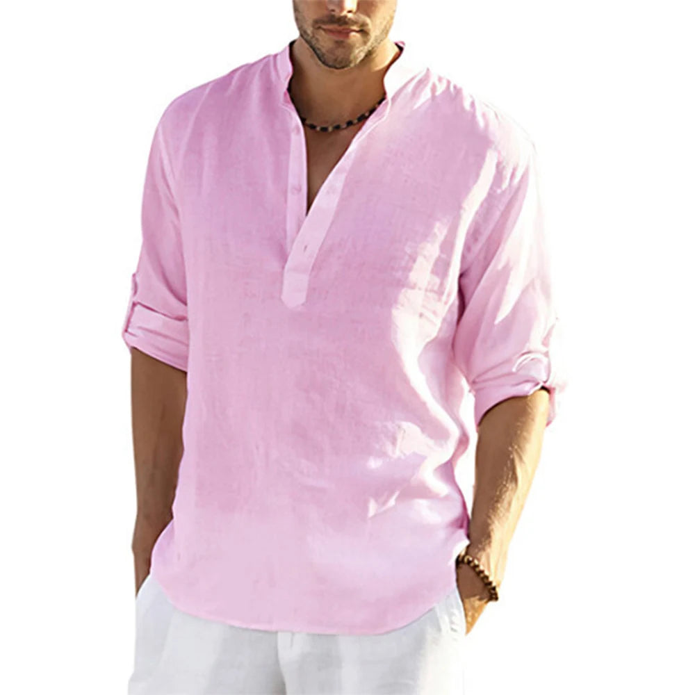 Casual men's shirt - cotton and linen, long sleeve