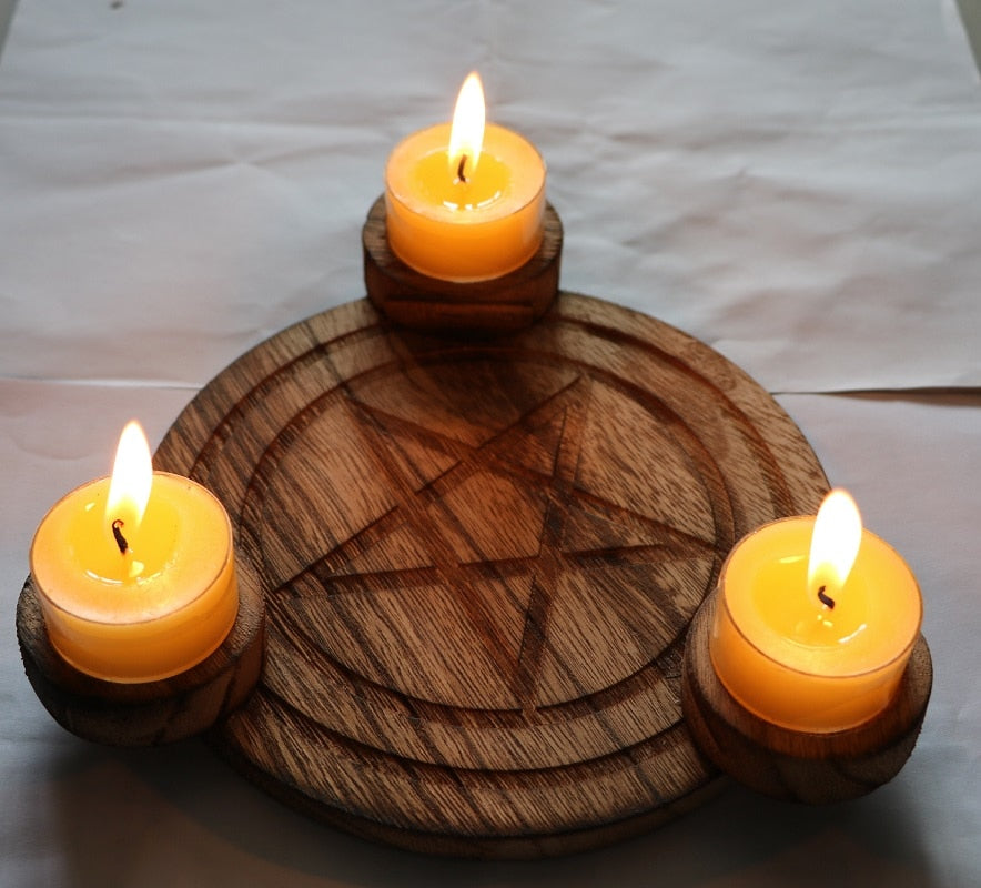 A wooden candlestick