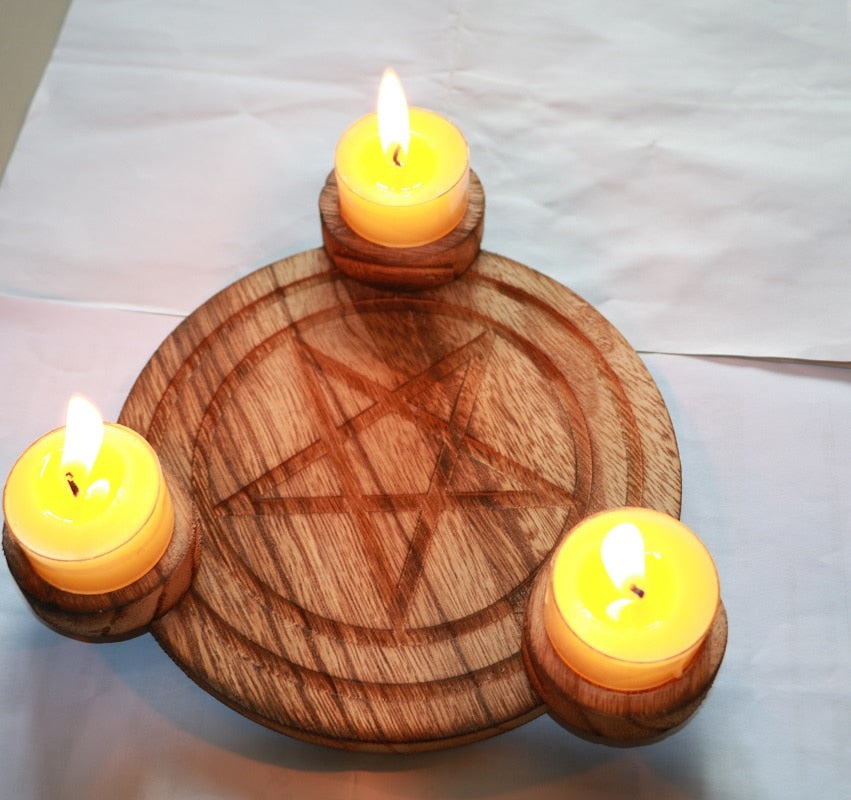 A wooden candlestick